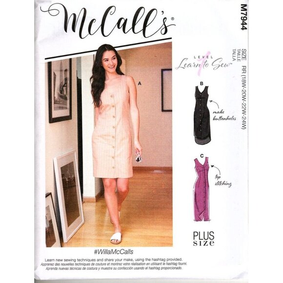 McCall's M7944 Womens 18W to 24W Learn to Sew Dresses Uncut Sewing Pattern - Picture 1 of 2